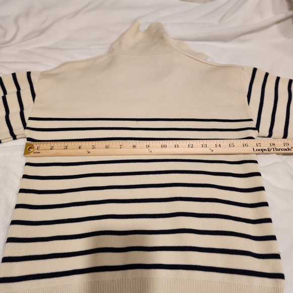 Women's Cream and Blue Striped Sweater - Picture 7 of 9